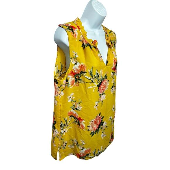 Rose + Olive Yellow Floral Blouse Sz Large Sleeveless Top Loose V-Neck - Picture 4 of 7